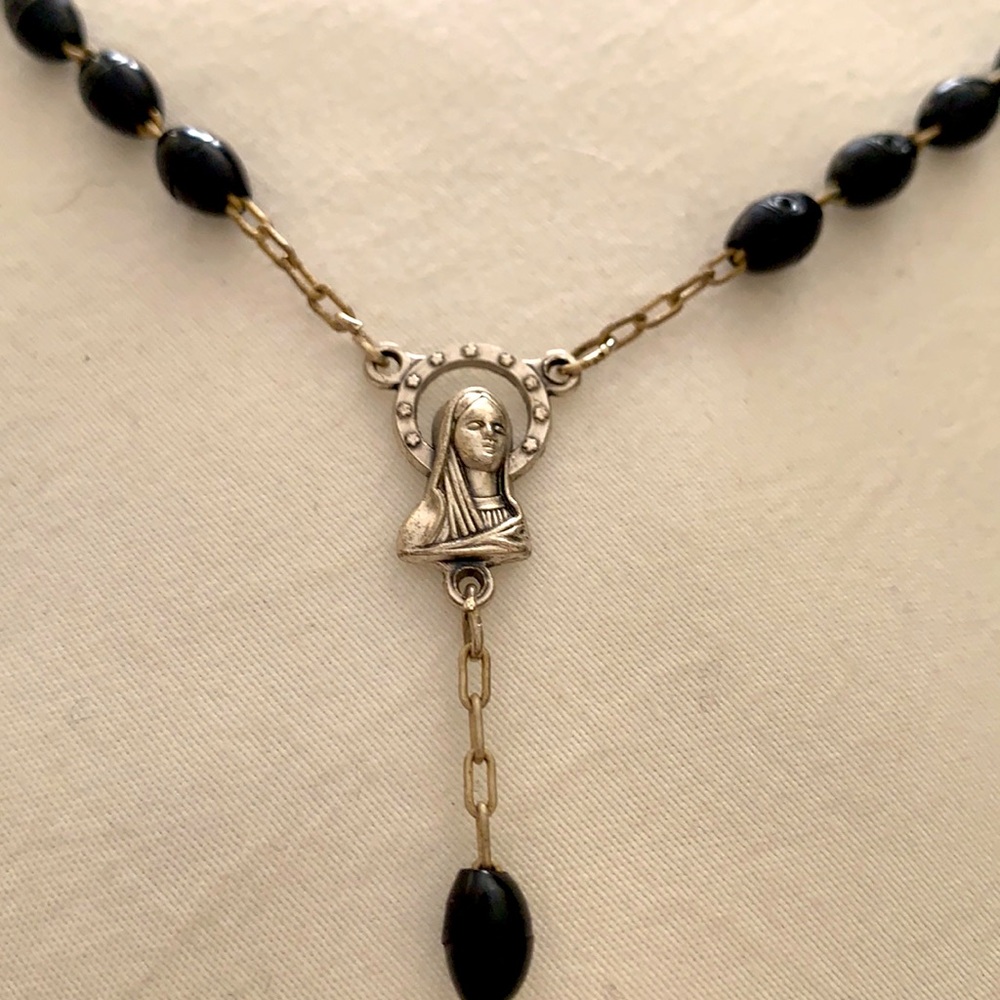 Black beaded 24” necklace with Christian cross